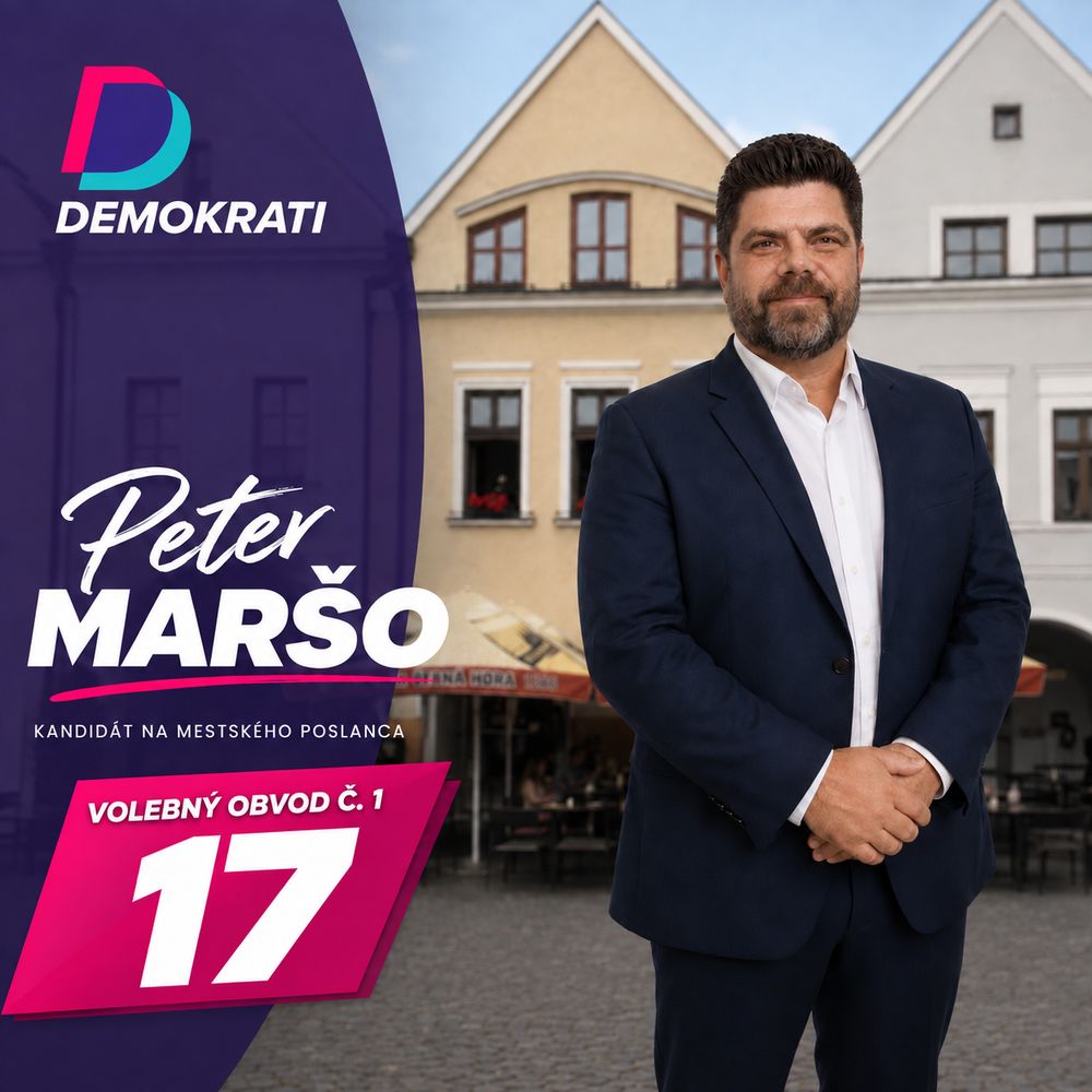Peter Maršo na Mariánskom námestí v Žiline, volebný obvod č. 1, kandidát číslo 17
